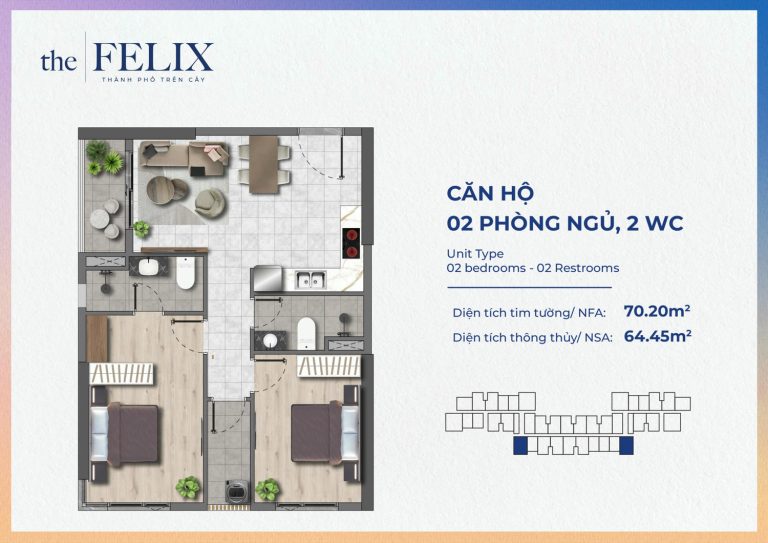 Mặt Bằng 2pn2wc - 70.20m Dự án The Felix Thuận An