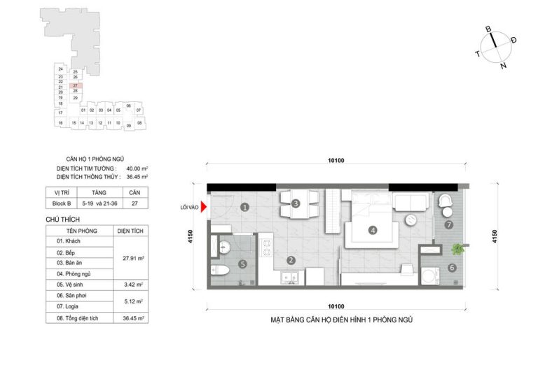 Mặt Bằng Căn Hộ Studio Opal Skyline Đất Xanh
