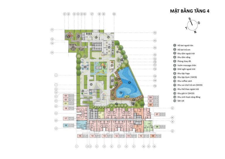 Mặt Bằng Tầng 4 Tiện ích Opal Skyline Đất Xanh