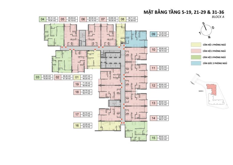 Mặt Bằng Tầng điển Hình Block A Căn Hộ Opal Skyline Đất Xanh