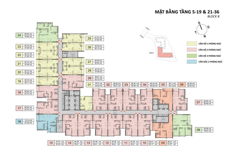 Mặt Bằng Tầng điển Hình Block B Căn Hộ Opal Skyline Đất Xanh
